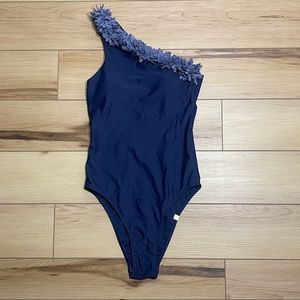 NWOT Summersalt Confetti Sidestroke One Shoulder Swimsuit Navy Blue - 2